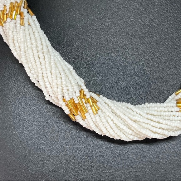 VTG Multi Layer Seed Bead Native Tribal Collar Necklace 17" - Picture 3 of 11